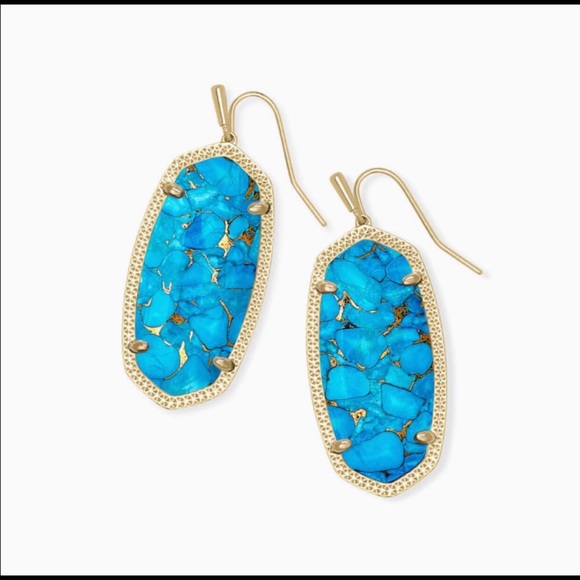 NWT Kendra Scott Elle Earrings Bronze Veined Turquoise BEST STONES EVER Amazing! - Picture 5 of 6